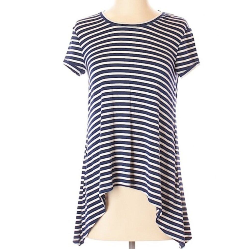 BCBGMAXAZRIA striped trapeze dark blue & white tunic top xxs